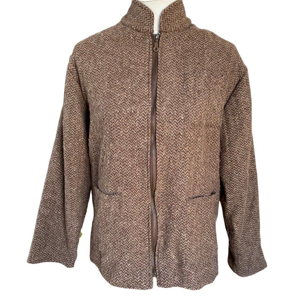 Vintage SIYA Blazer Full Zip Tweed Wool Houndstooth Jacket Womens Size Large VTG